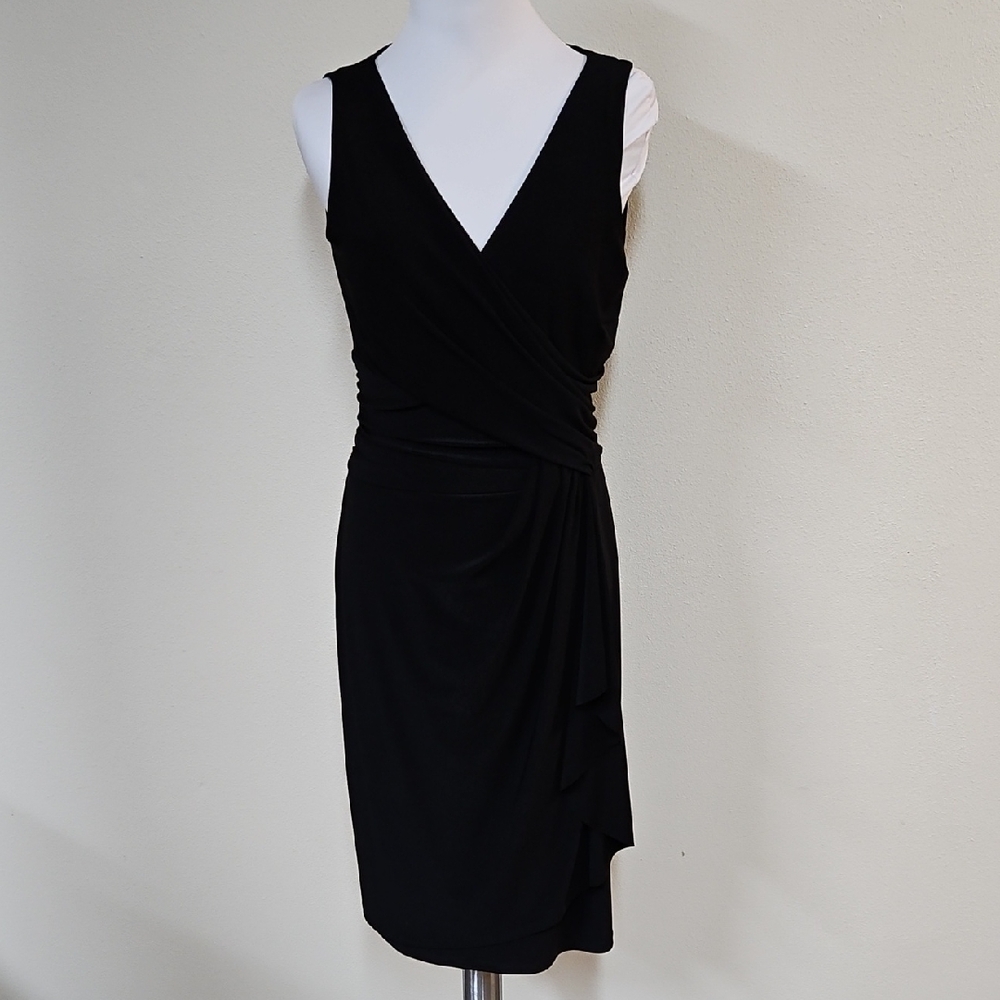Chaps Black Wrap Front V-Neck Mini Dress